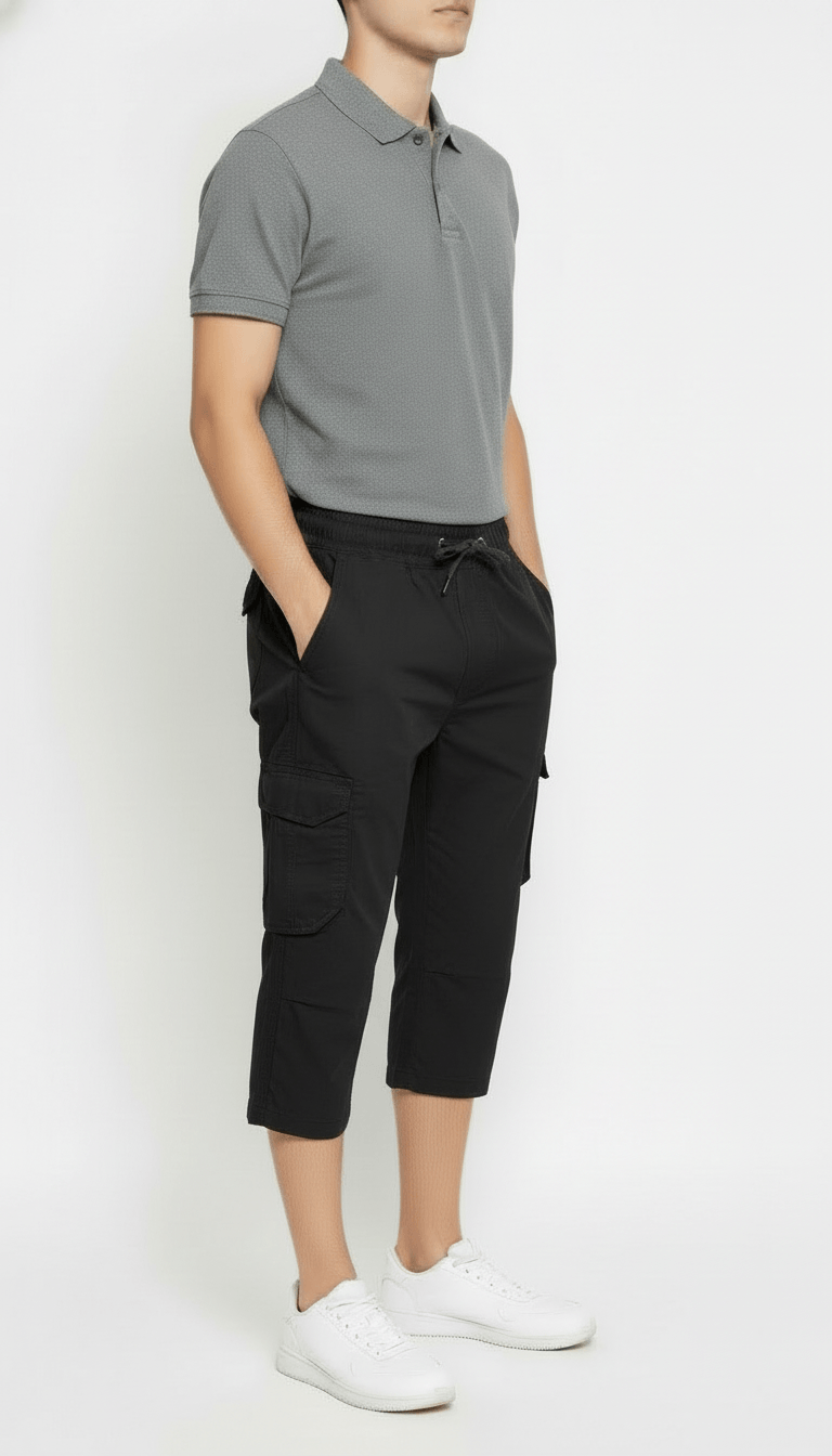 Men's Casual Cargo Shorts with Elastic Drawstring Waist