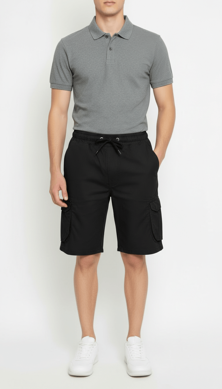 Men’s Black Cargo Capri Shorts – Lightweight Knee Length Summer Utility