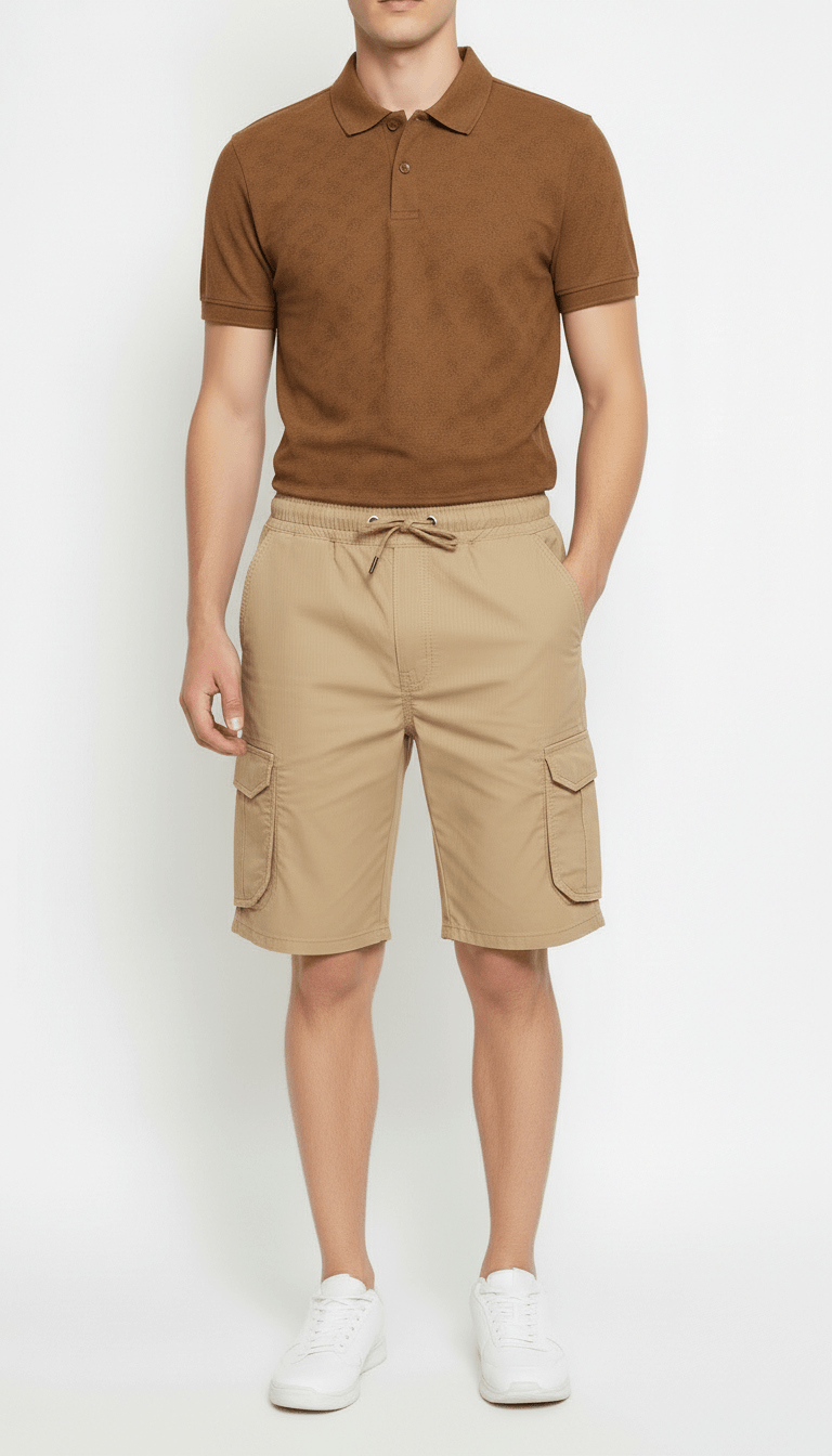 Men’s Khaki Cargo Capri Shorts – Lightweight Knee Length Summer Utility