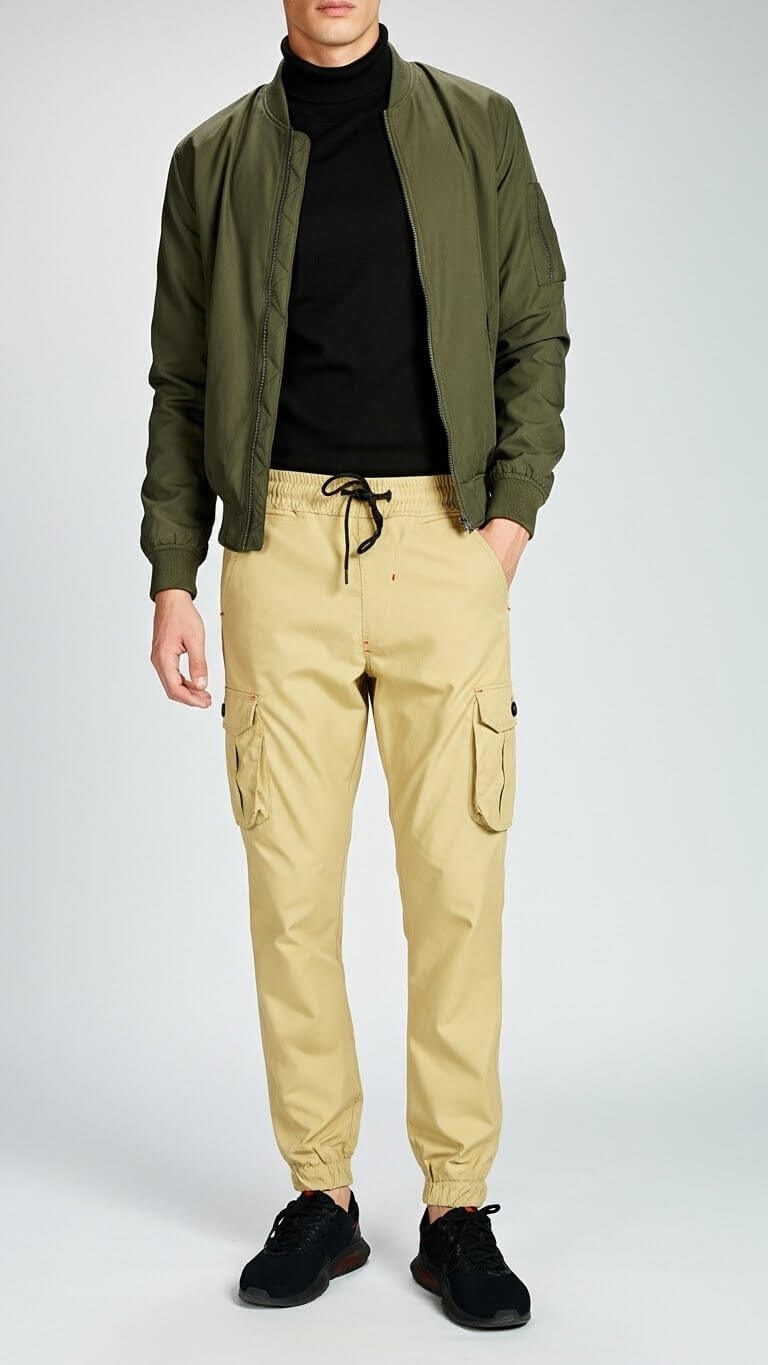 Beige Six Pocket Cargo Trouser For Men's