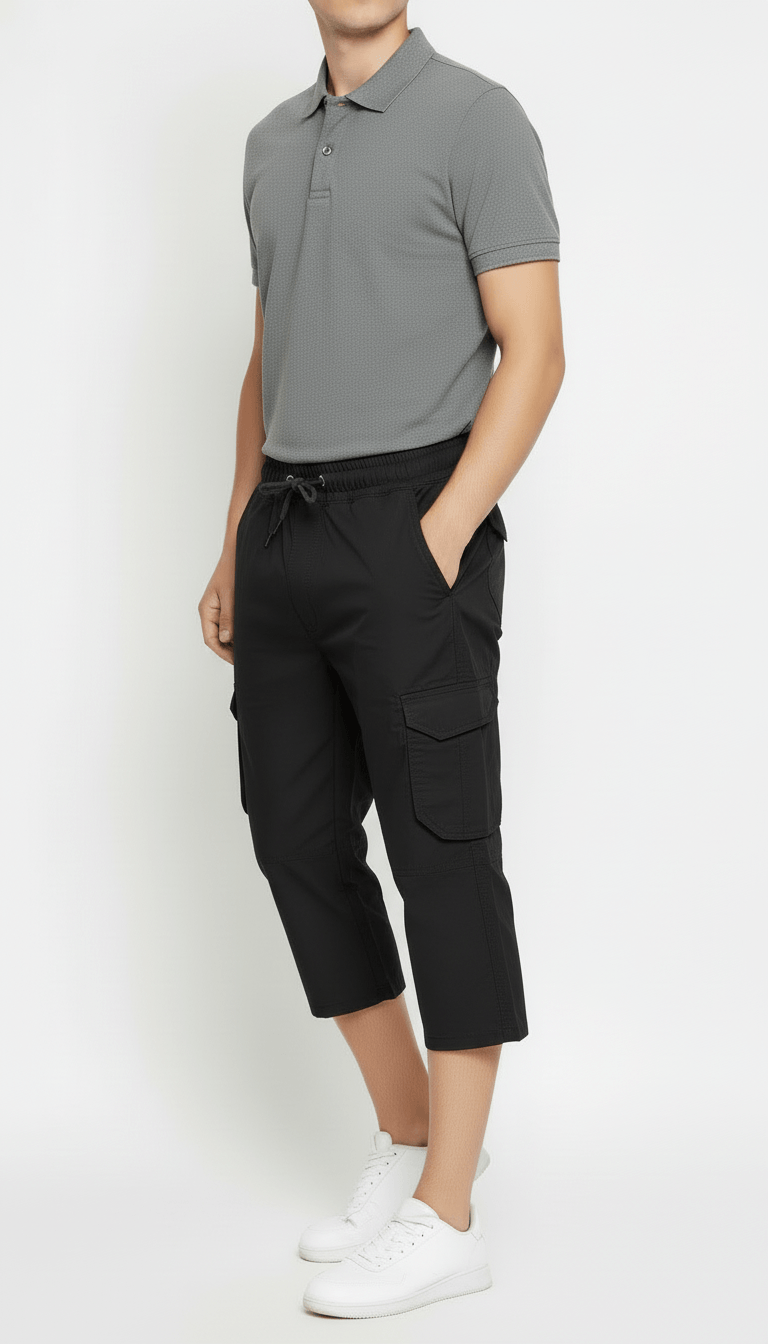 Men's Casual Cargo Shorts with Elastic Drawstring Waist