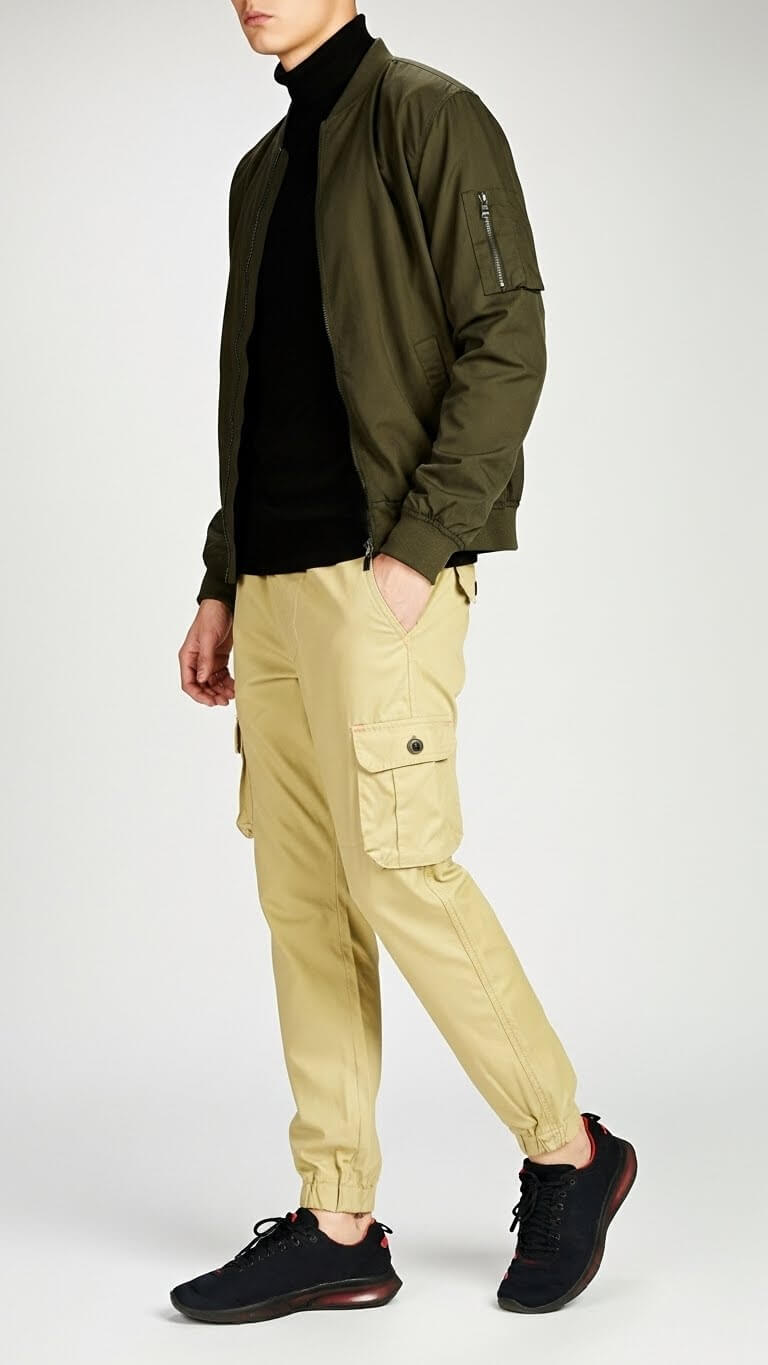 Beige Six Pocket Cargo Trouser For Men's