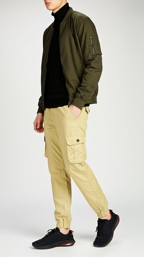 Beige Six Pocket Cargo Trouser For Men's