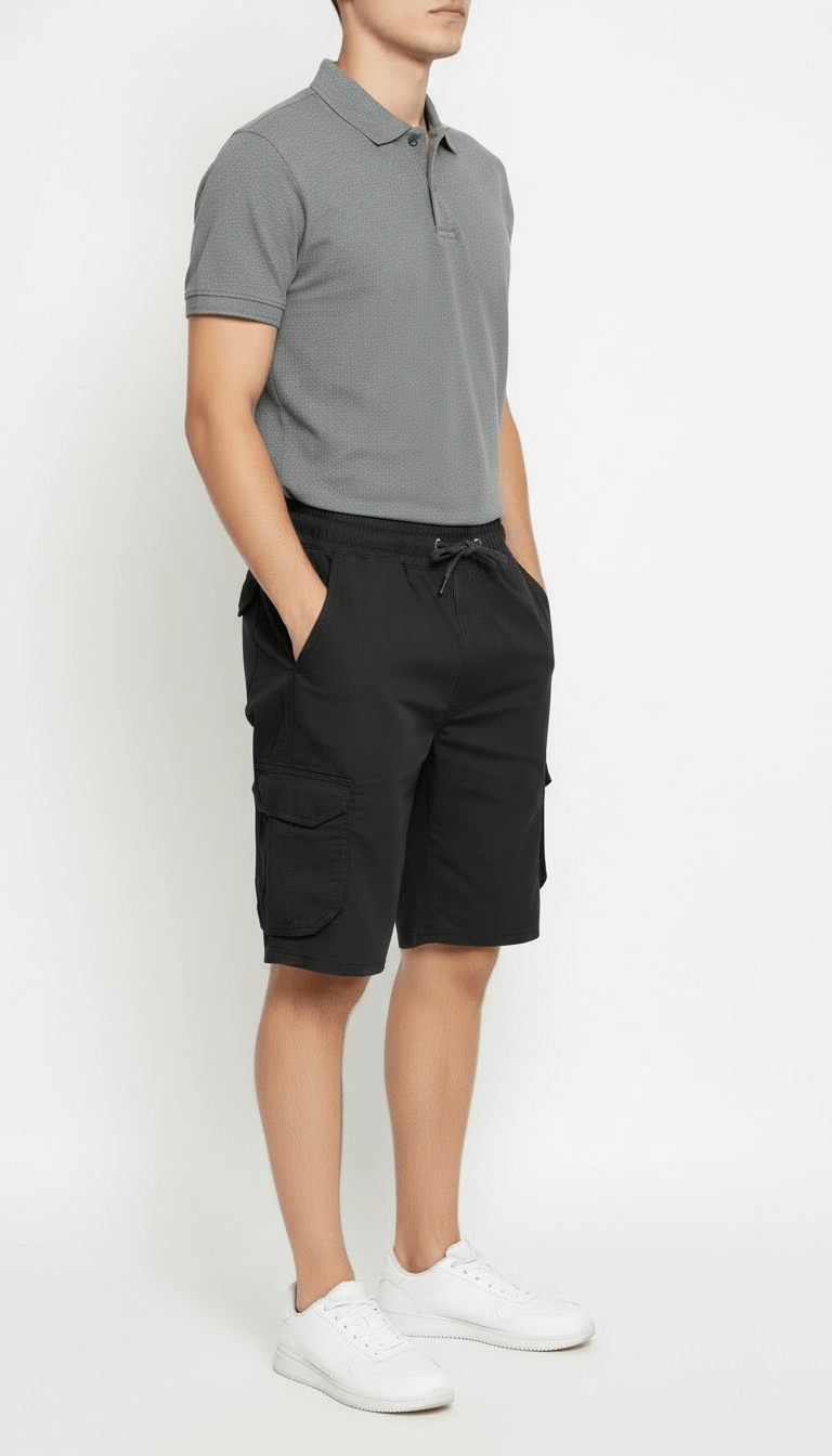 Men’s Black Cargo Capri Shorts – Lightweight Knee Length Summer Utility