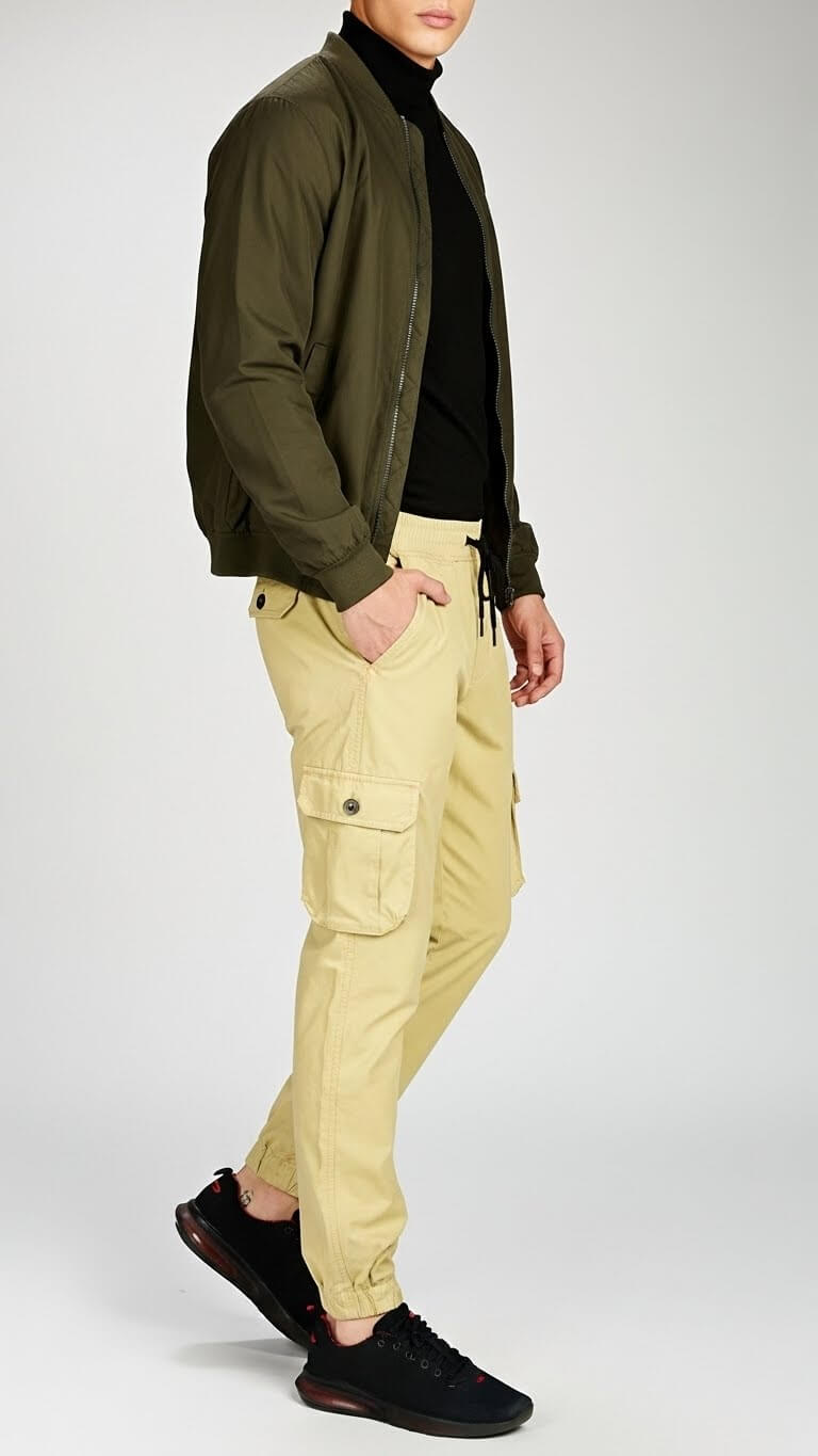 Beige Six Pocket Cargo Trouser For Men's