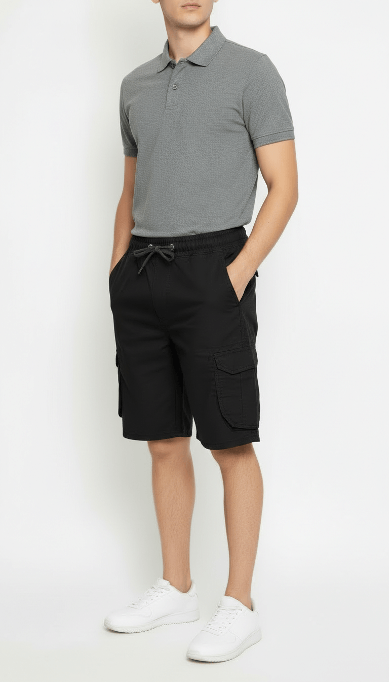 Men’s Black Cargo Capri Shorts – Lightweight Knee Length Summer Utility