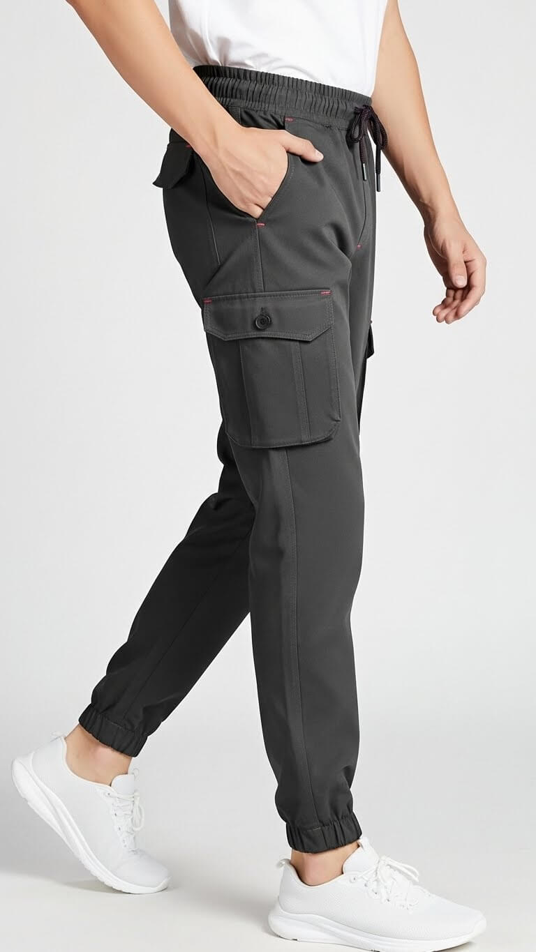 Grey Six Pocket Cargo Pant For Men's