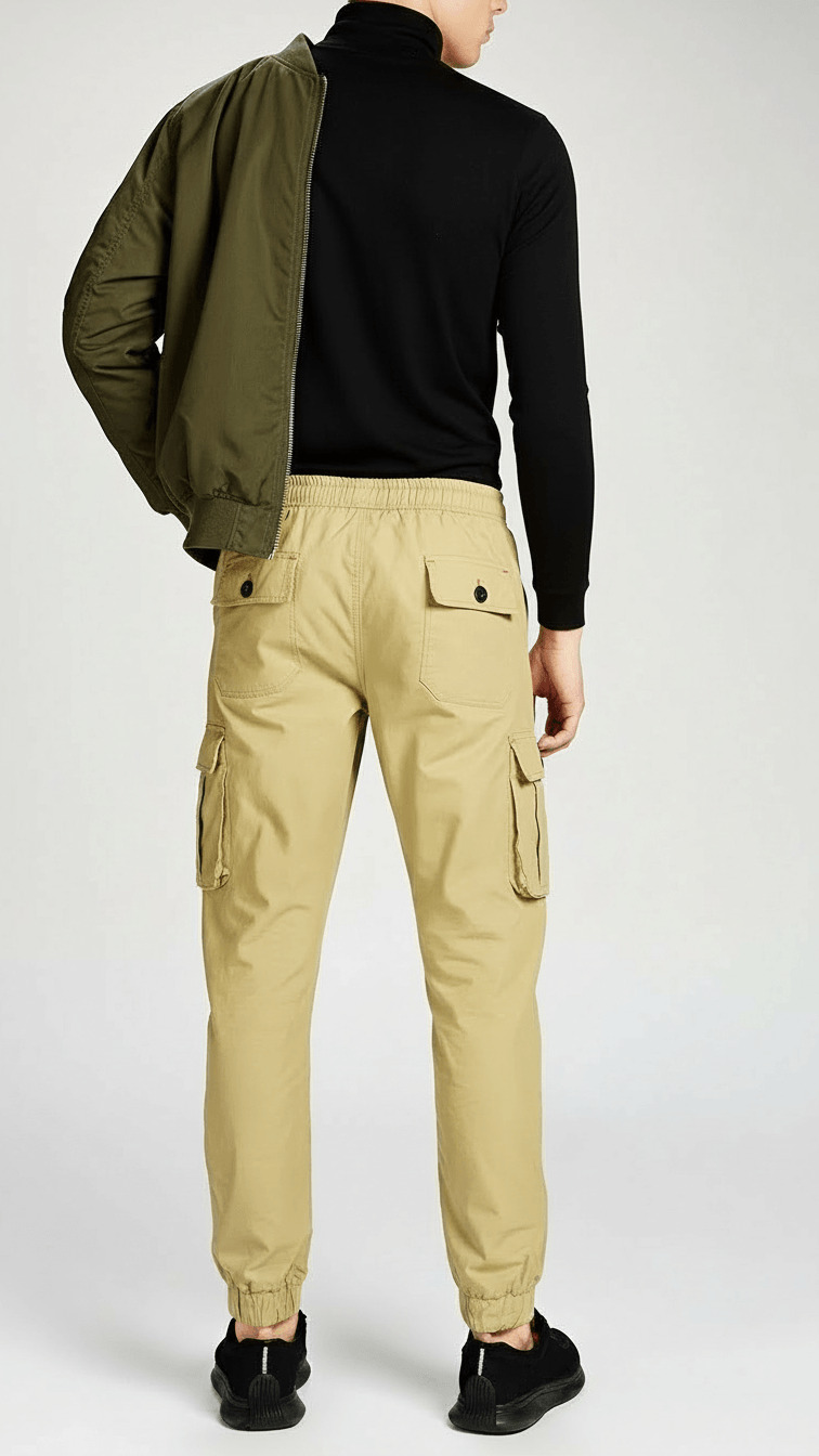 Beige Six Pocket Cargo Trouser For Men's