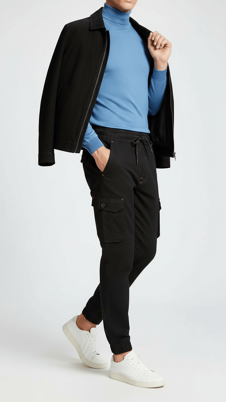 Six Pocket Black Cargo Trouser For Men's