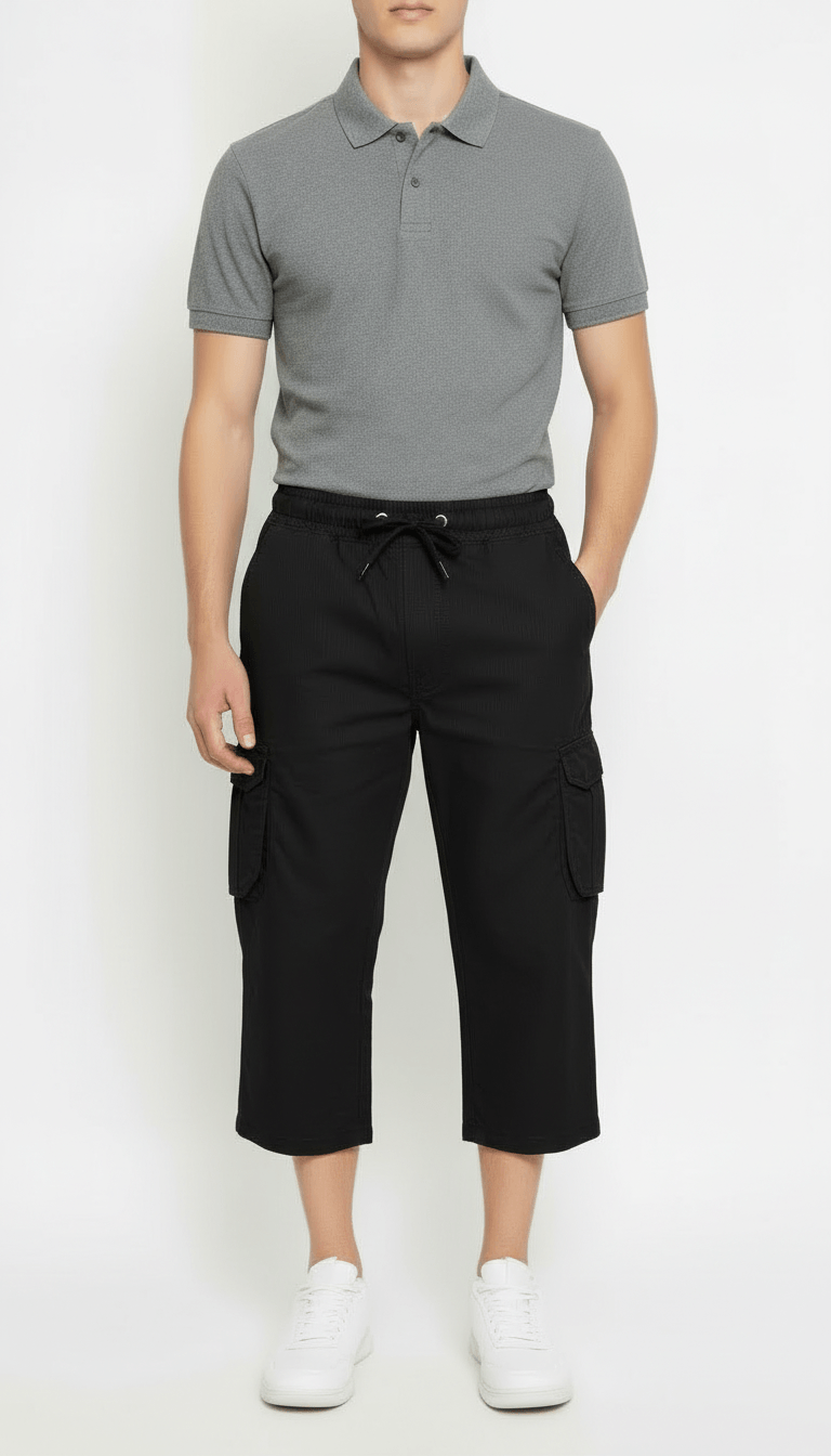 Men's Casual Cargo Shorts with Elastic Drawstring Waist