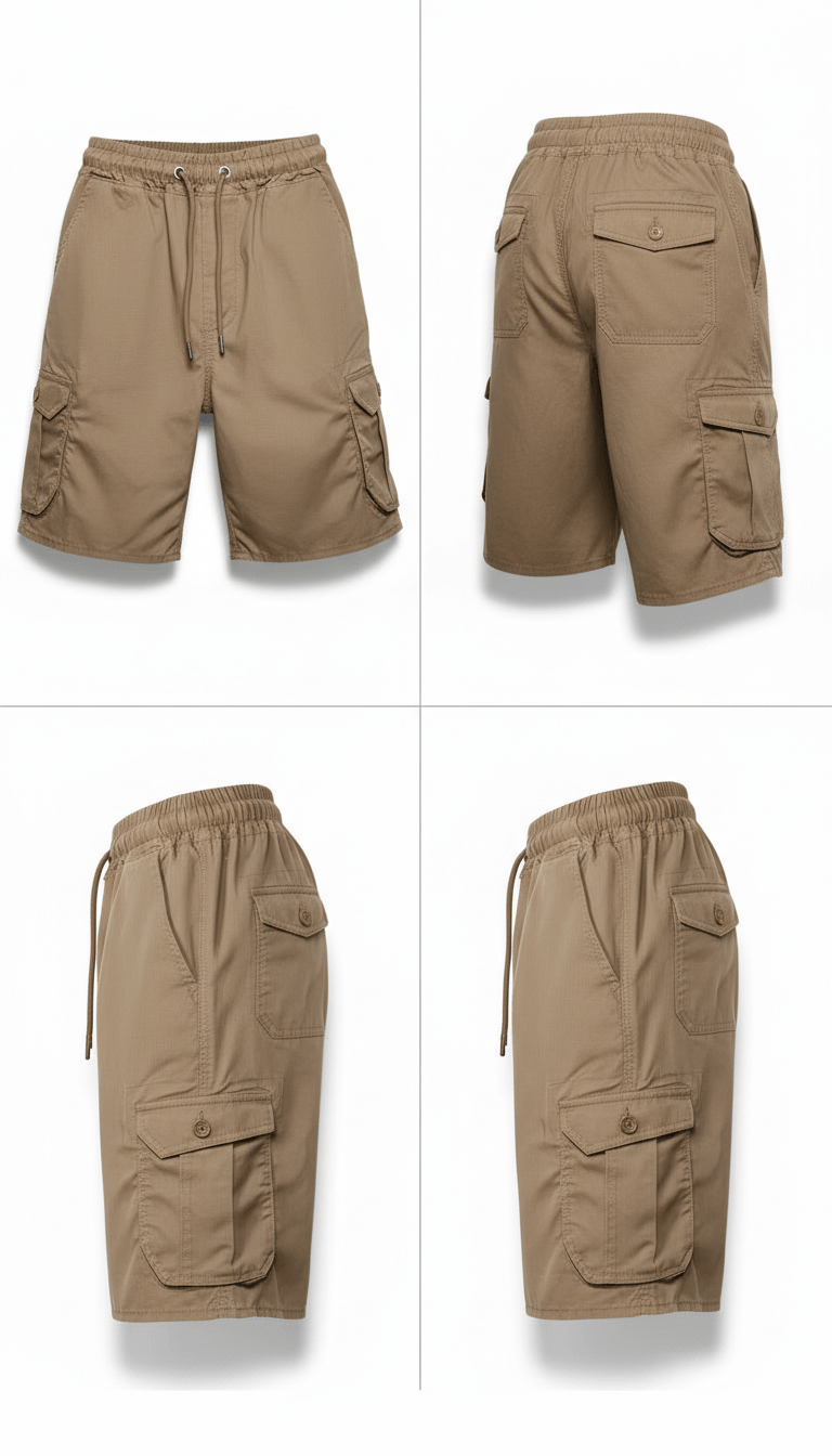 Men’s Khaki Cargo Capri Shorts – Lightweight Knee Length Summer Utility