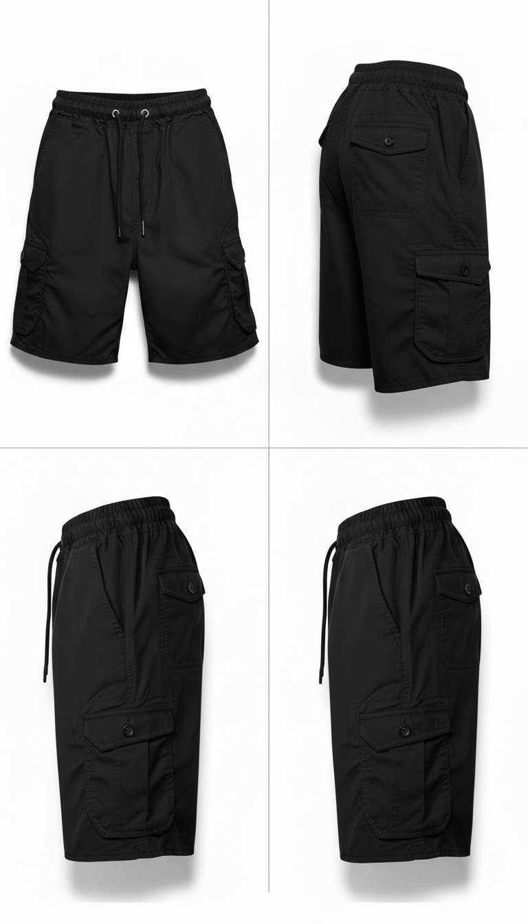Men’s Black Cargo Capri Shorts – Lightweight Knee Length Summer Utility