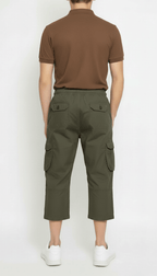 Men's Casual Cargo Shorts with Elastic Drawstring Waist in Green Color