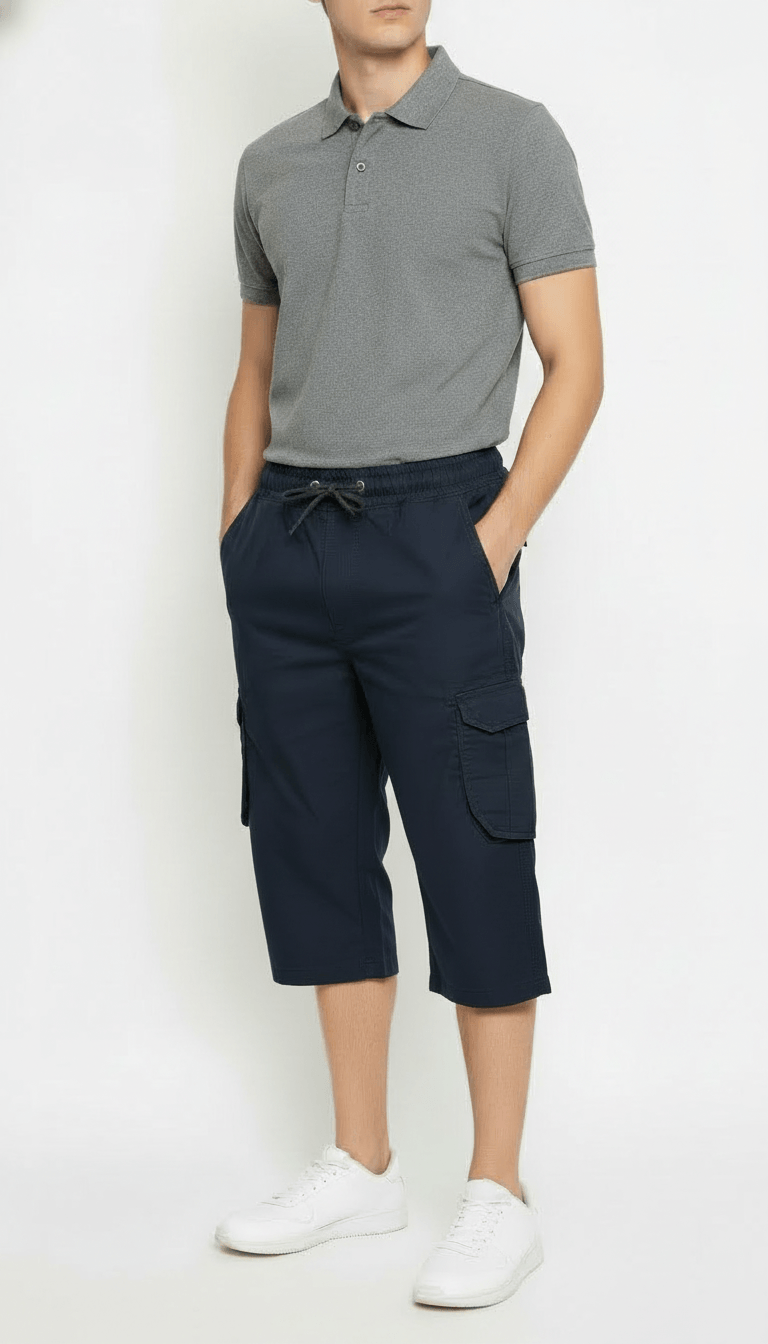 Men's Comfort-Fit Drawstring Cargo Shorts in Navy