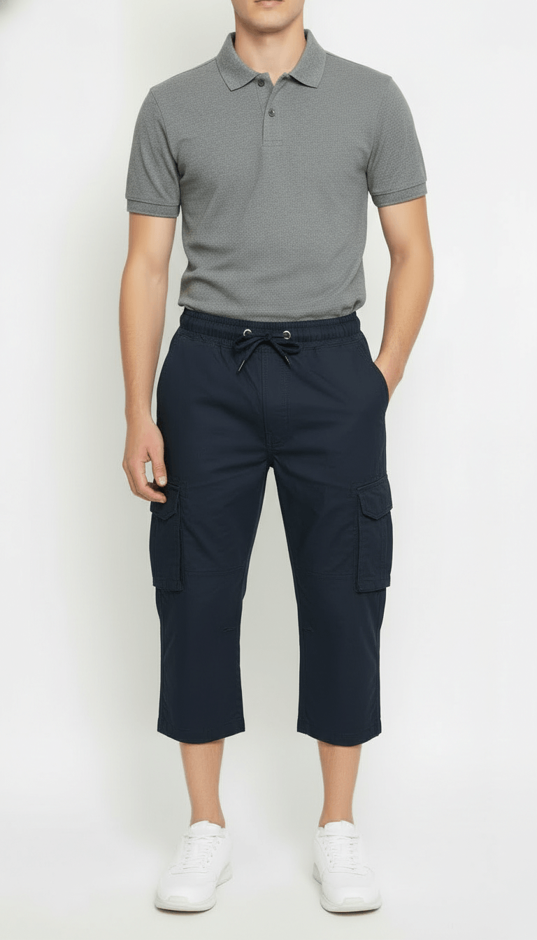 Men's Comfort-Fit Drawstring Cargo Shorts in Navy