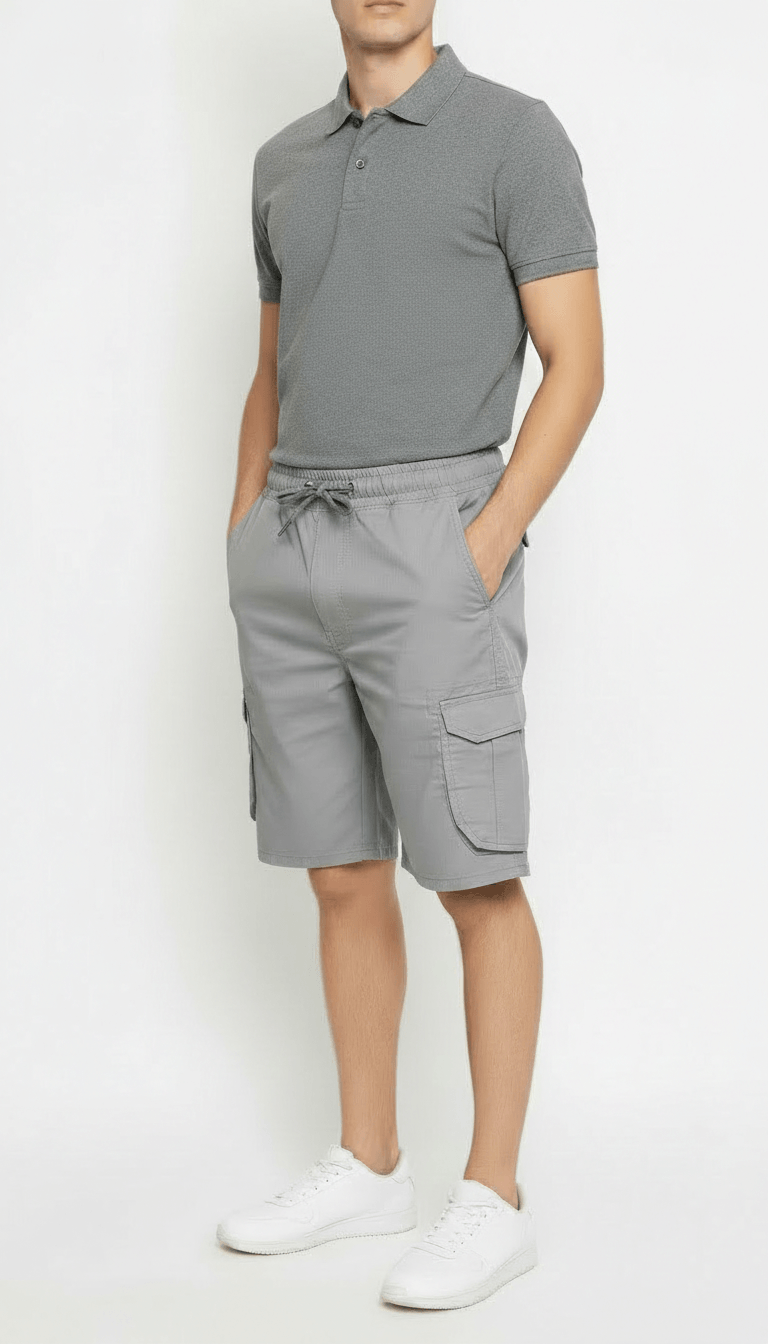 Men’s Grey Cargo Capri Shorts – Lightweight Knee Length Summer Utility