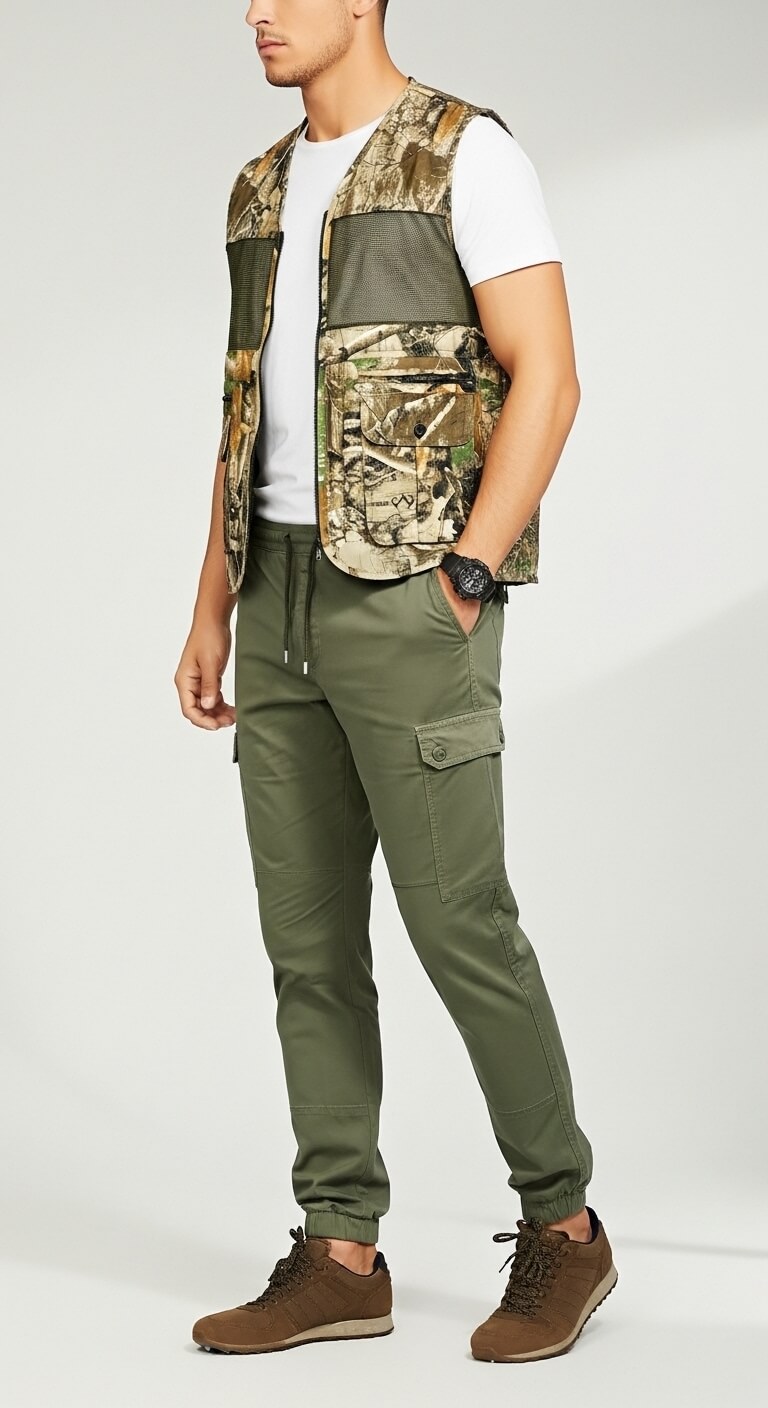 Men’s Jungle Camo Hunting Vest – Lightweight Field Utility Jacket with Multi Pockets