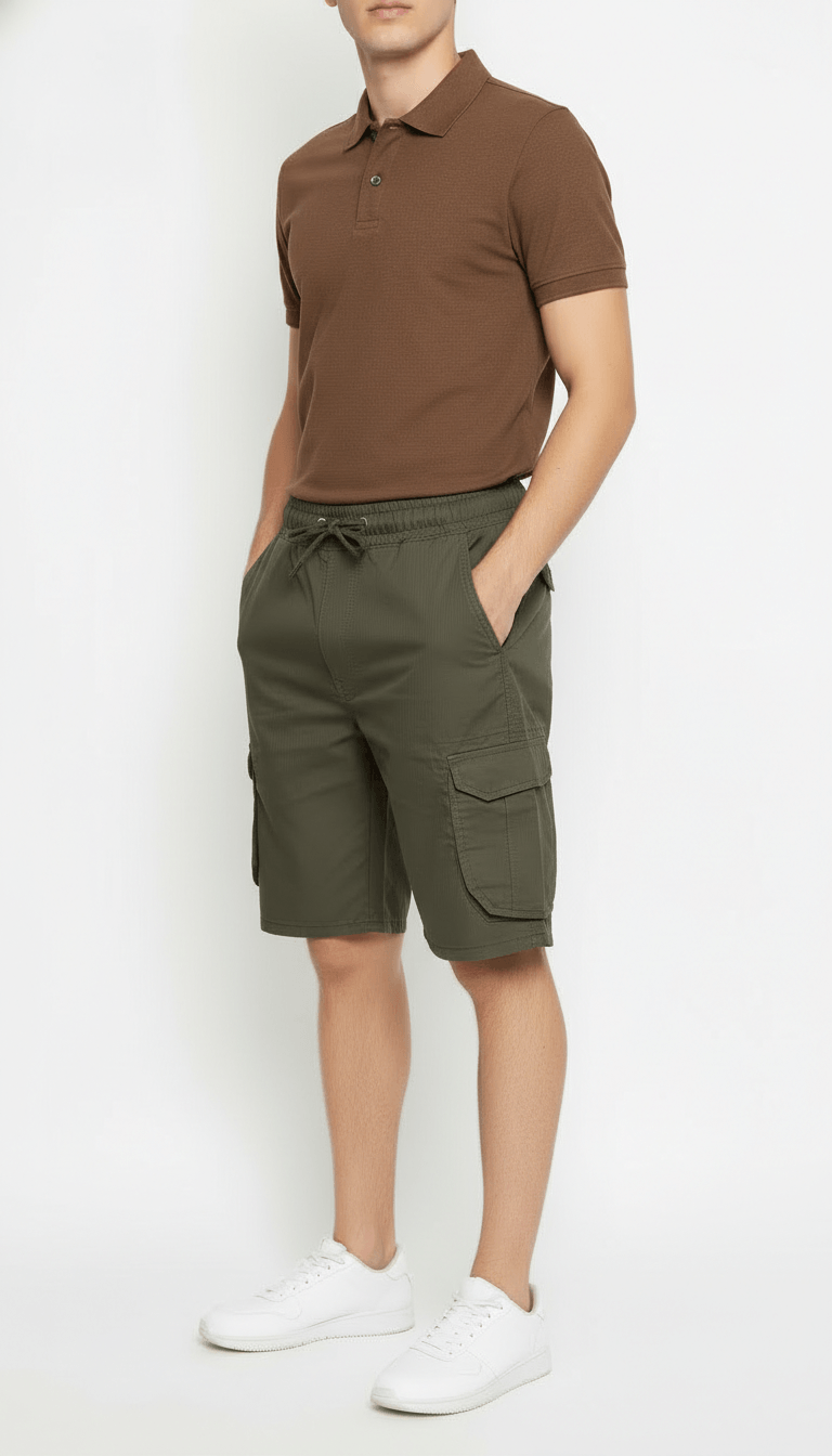 Men’s Olive Green Cargo Capri Shorts – Lightweight Knee Length Summer Utility