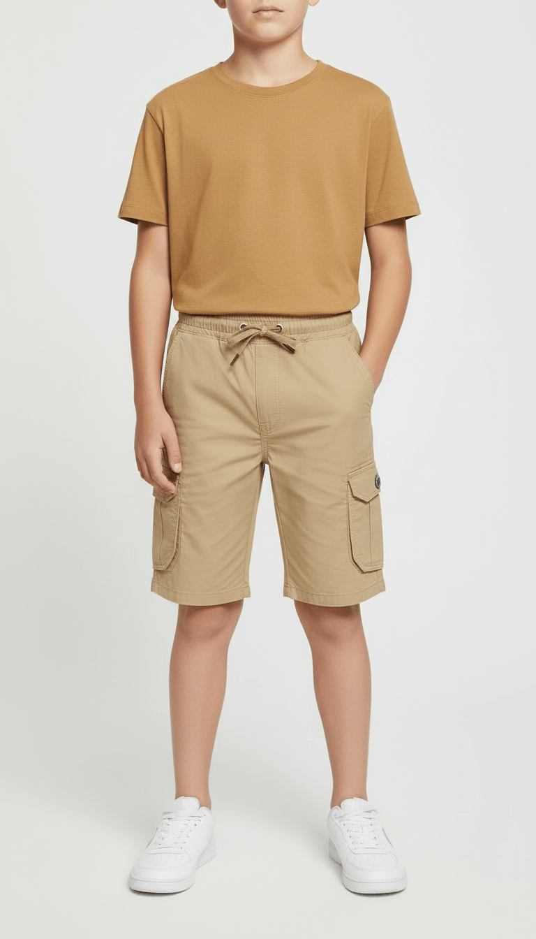 Kids Utility Cargo Shorts - Camel Color