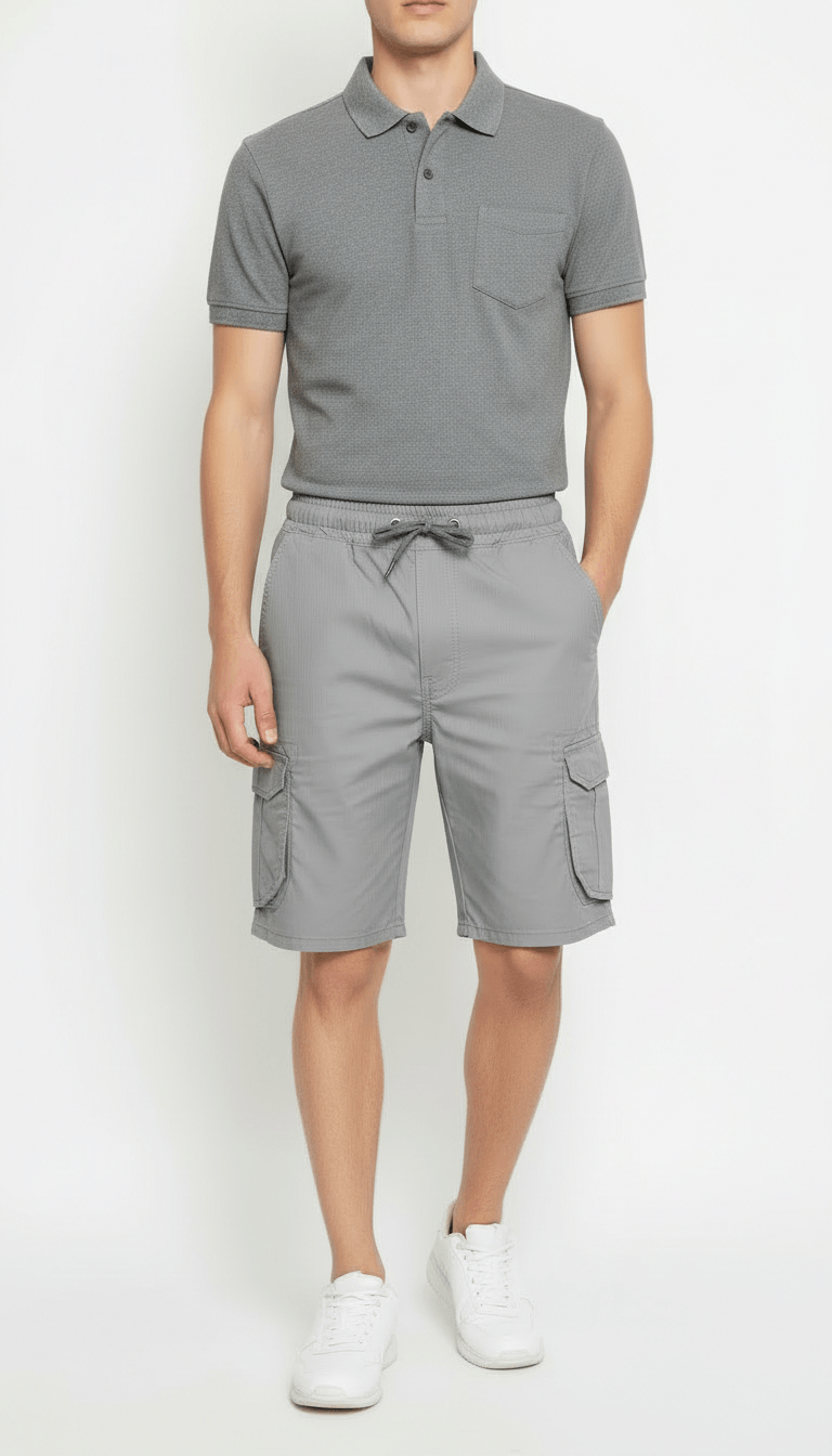 Men’s Grey Cargo Capri Shorts – Lightweight Knee Length Summer Utility