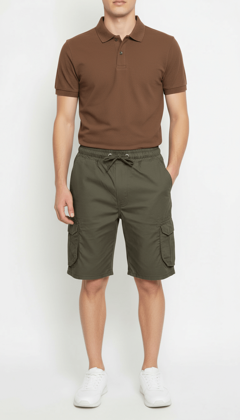 Men’s Olive Green Cargo Capri Shorts – Lightweight Knee Length Summer Utility