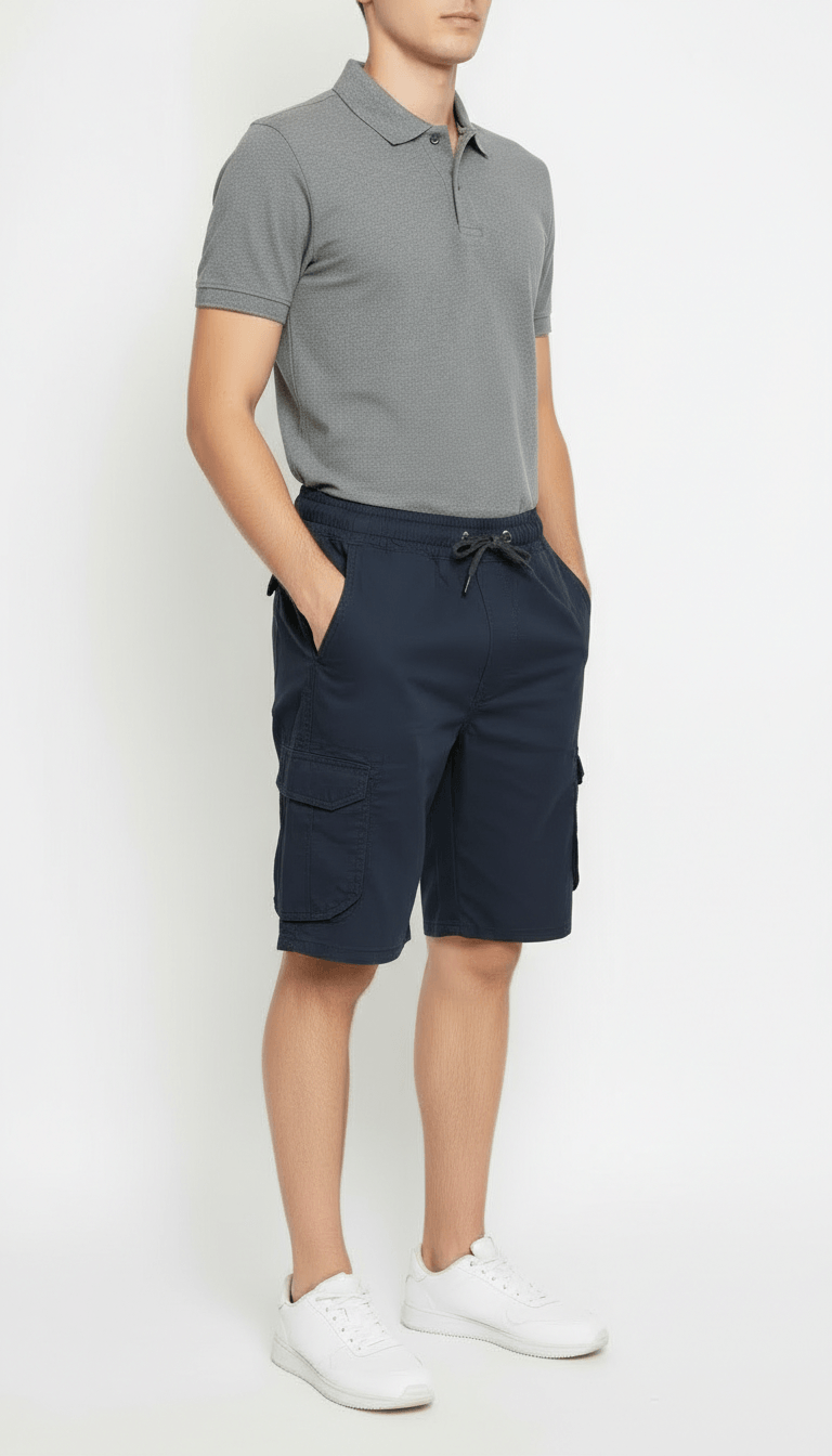 Men’s Navy Cargo Capri Shorts – Lightweight Knee Length Summer Utility