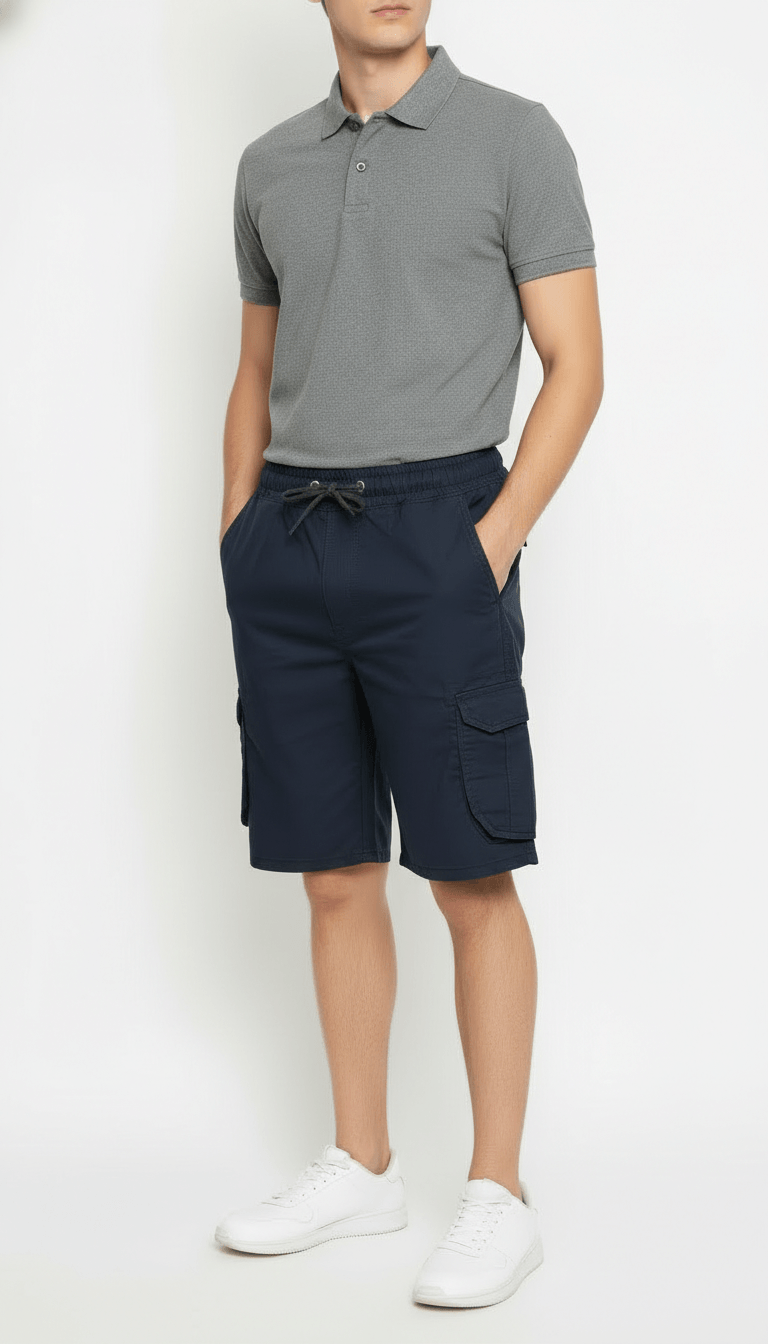 Men’s Navy Cargo Capri Shorts – Lightweight Knee Length Summer Utility