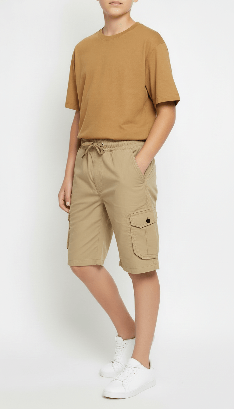 Kids Utility Cargo Shorts - Camel Color