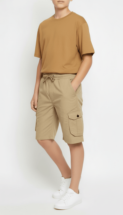 Kids Utility Cargo Shorts - Camel Color