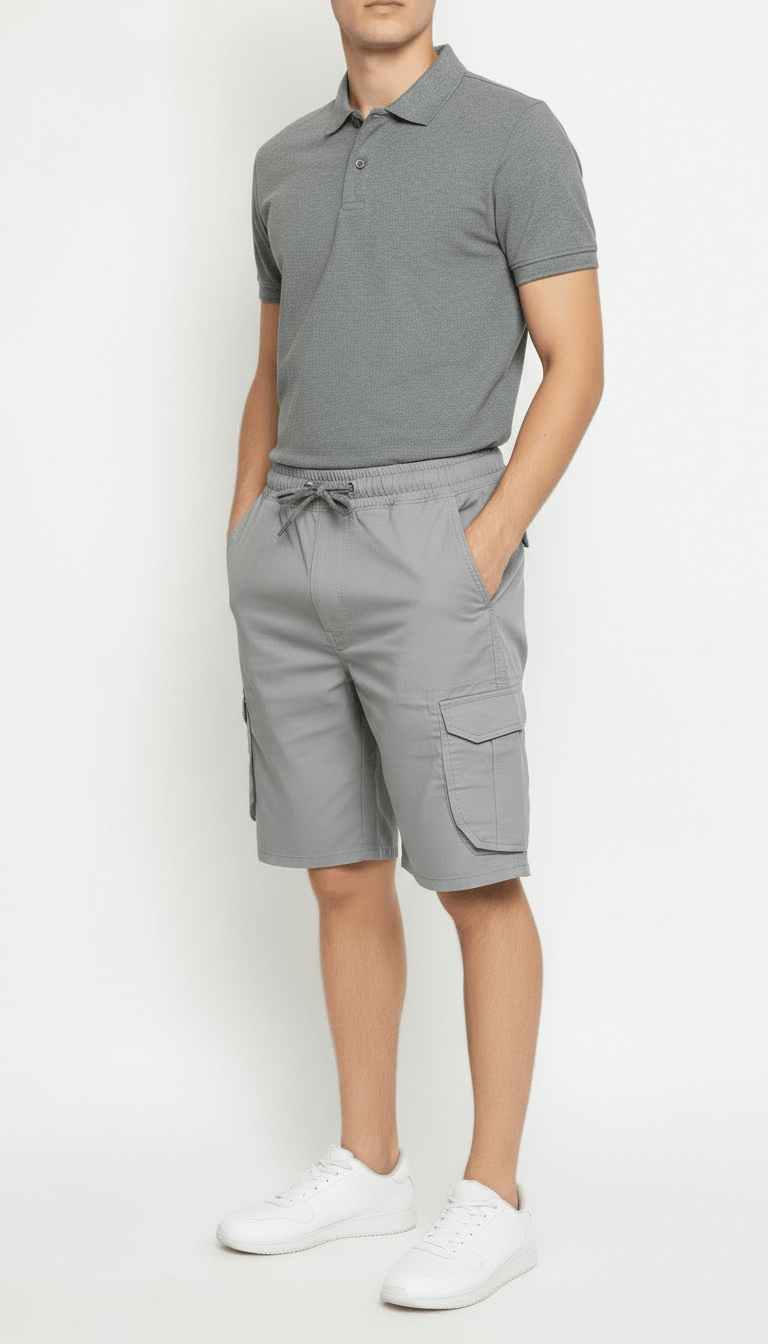 Men’s Grey Cargo Capri Shorts – Lightweight Knee Length Summer Utility