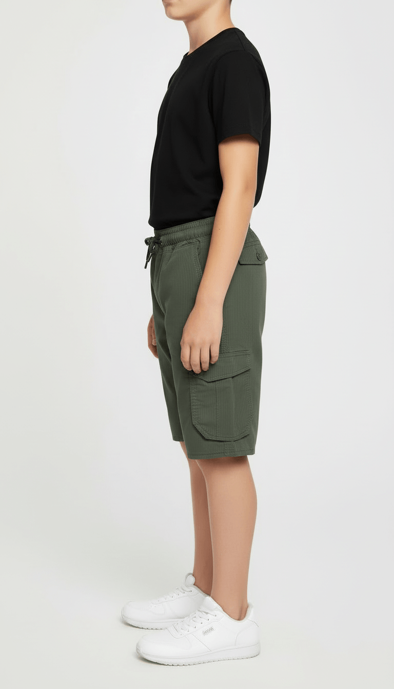 Kids’ Utility Cargo Shorts - Adjustable Waist, Olive Green