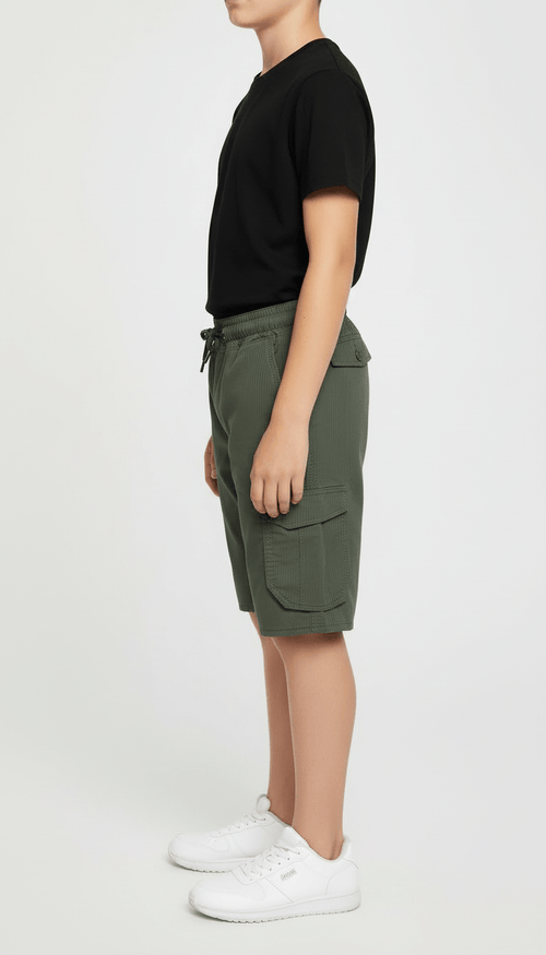 Kids’ Utility Cargo Shorts - Adjustable Waist, Olive Green