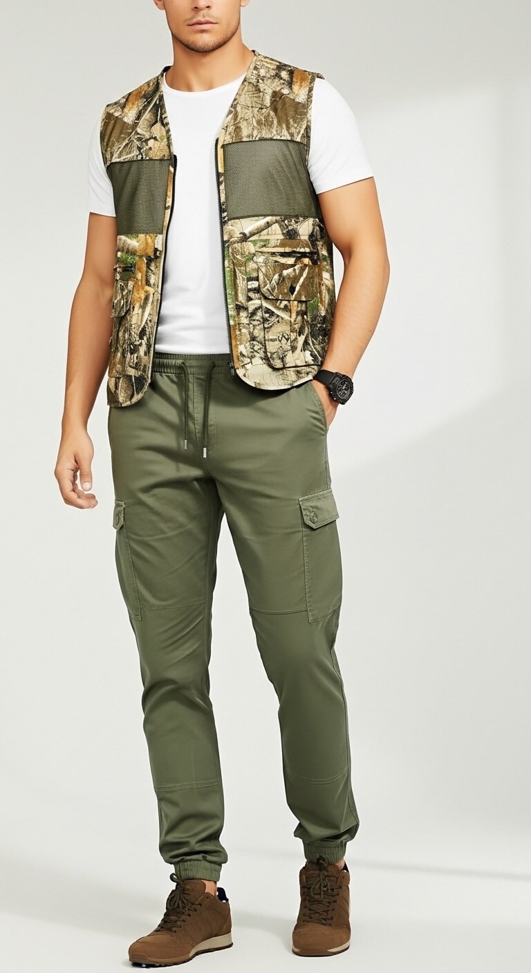 Men’s Jungle Camo Hunting Vest – Lightweight Field Utility Jacket with Multi Pockets