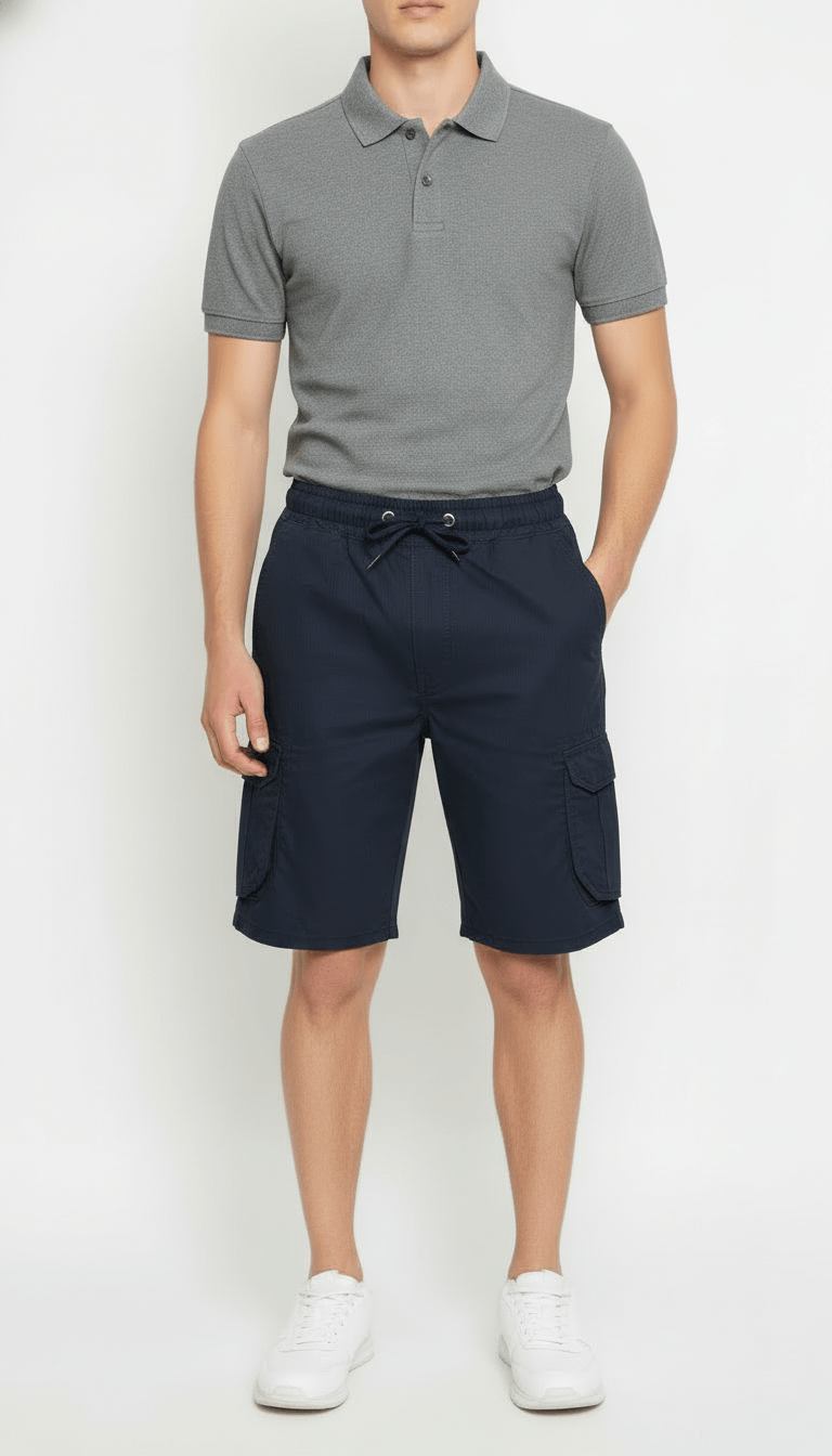 Men’s Navy Cargo Capri Shorts – Lightweight Knee Length Summer Utility
