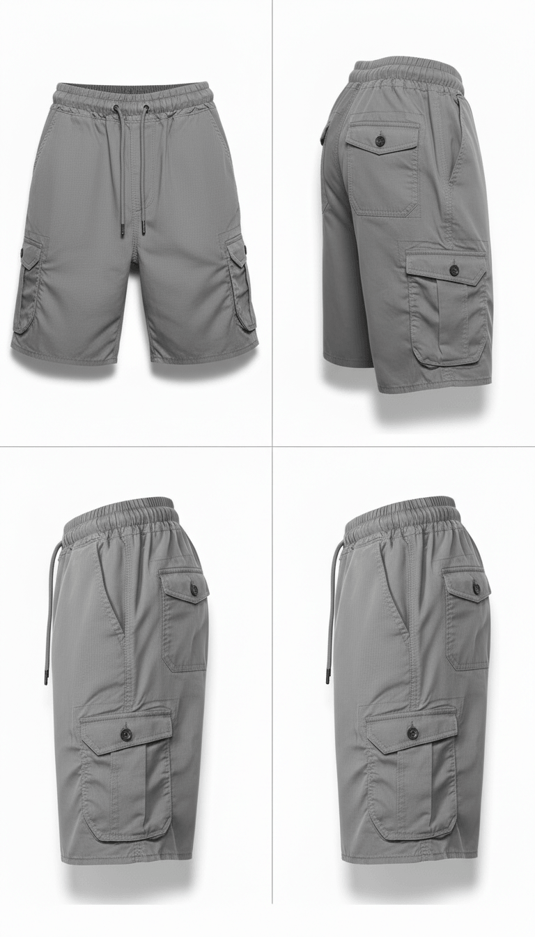 Men’s Grey Cargo Capri Shorts – Lightweight Knee Length Summer Utility