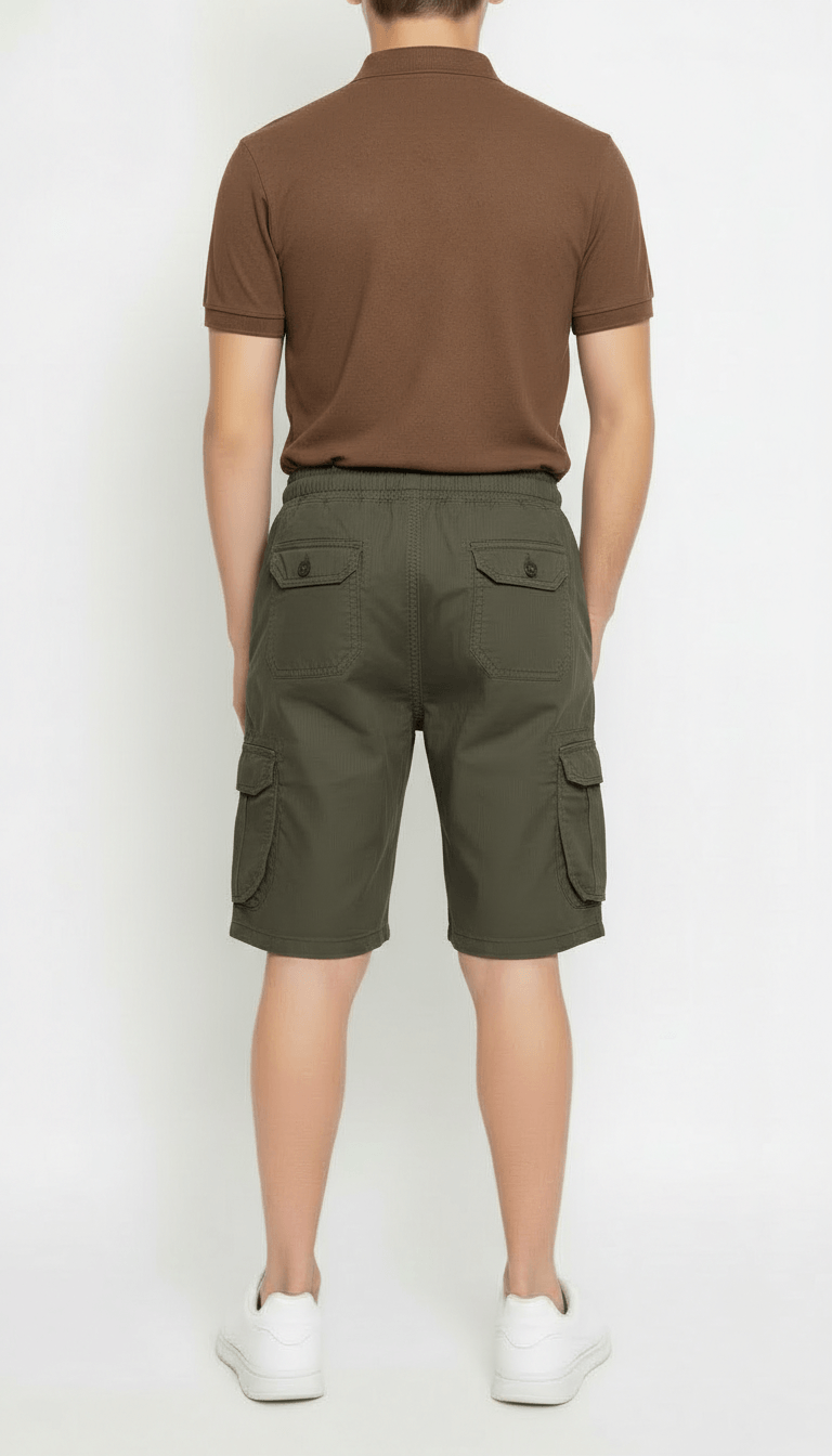 Men’s Olive Green Cargo Capri Shorts – Lightweight Knee Length Summer Utility