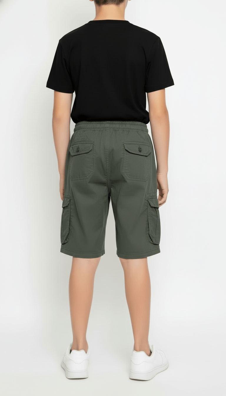 Kids’ Utility Cargo Shorts - Adjustable Waist, Olive Green