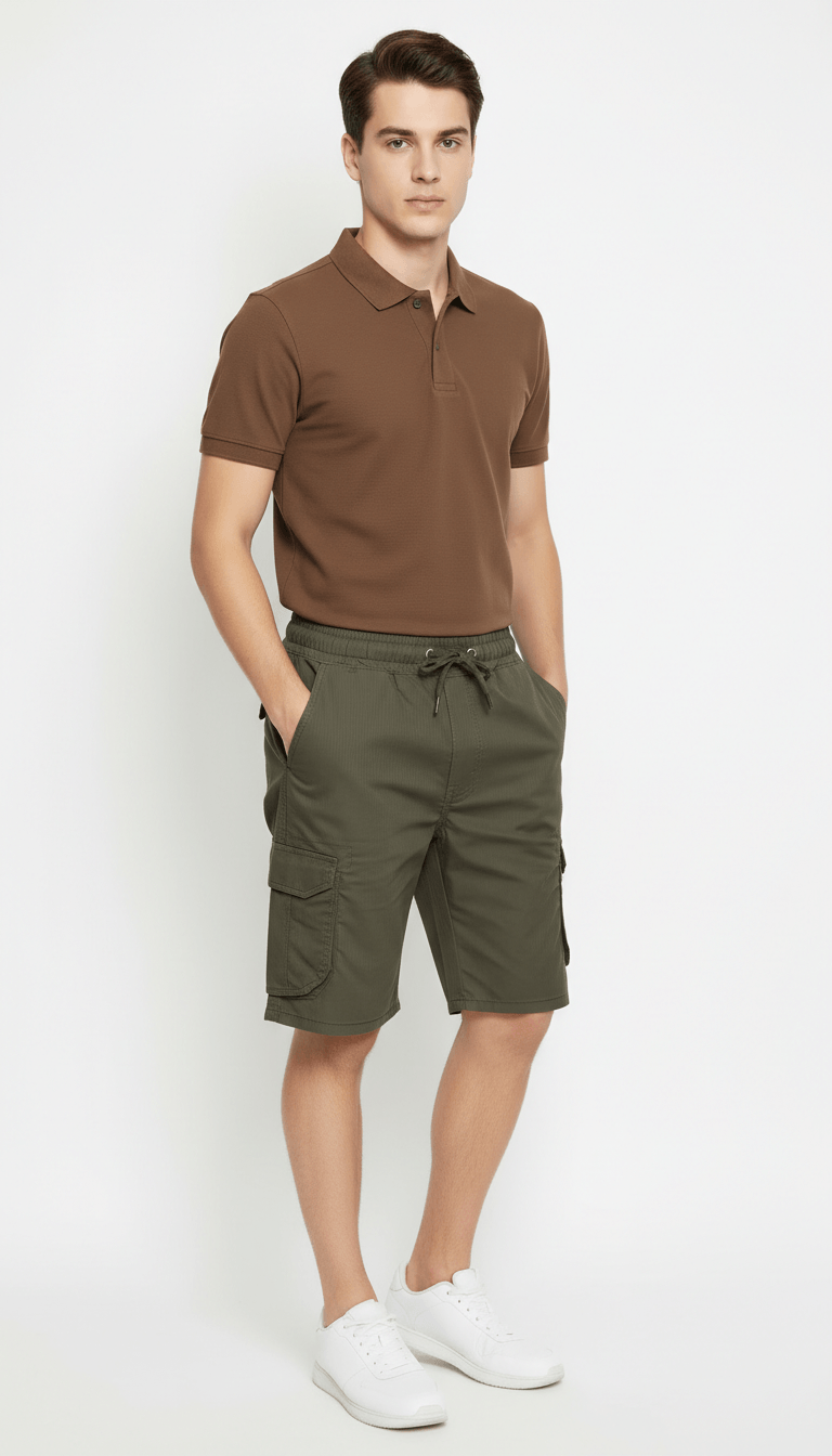 Men’s Olive Green Cargo Capri Shorts – Lightweight Knee Length Summer Utility