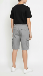 Kids’ Cargo Shorts Lightweight Stretch, Adjustable Waist, Grey