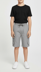 Kids’ Cargo Shorts Lightweight Stretch, Adjustable Waist, Grey