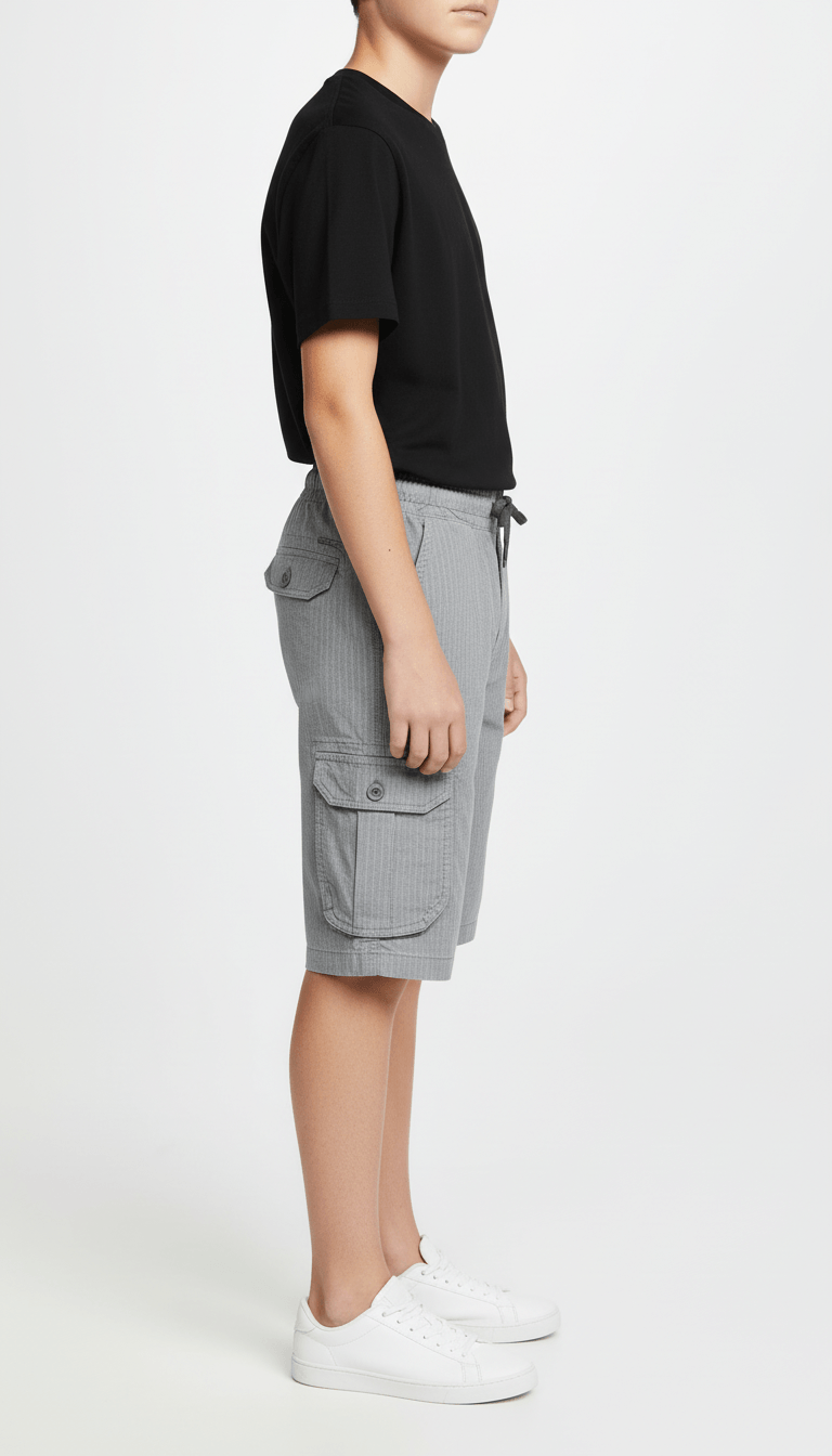 Kids’ Cargo Shorts Lightweight Stretch, Adjustable Waist, Grey