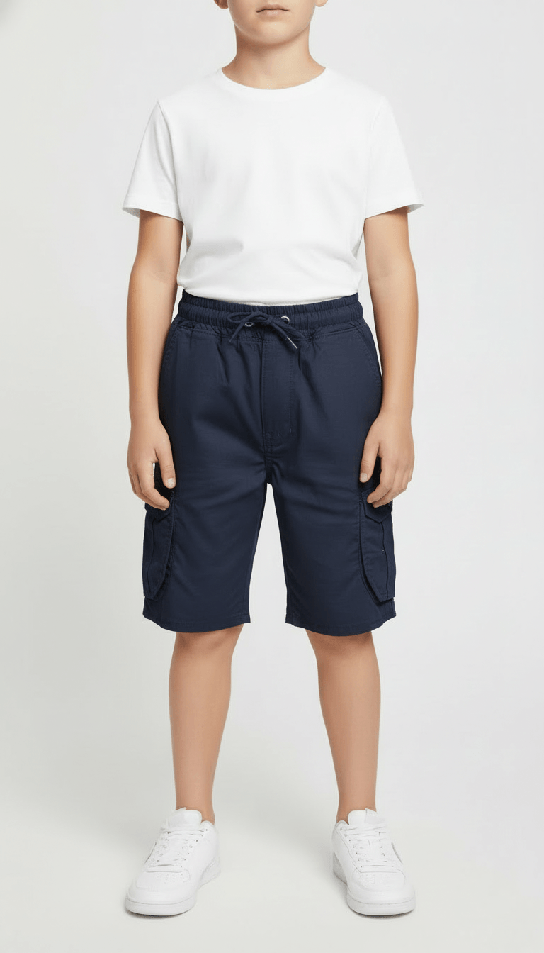 Kids’ Utility Cargo Shorts - Adjustable Waist, Navy